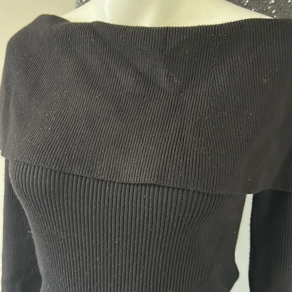 White House Black Market Bow Back Sweater Black Long Sleeve Keyhole Sz S - Picture 5 of 12